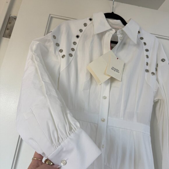 NWT Alexander McQueen A-line Midi Shirt Dress White Cotton Poplin Metal Eyelets - Picture 8 of 12